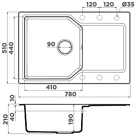 Размеры мойки Omoikiri Yonaka 78-DC темный шоколад 4993707