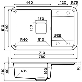 Размеры мойки Omoikiri Tasogare 78-BL черный 4993750