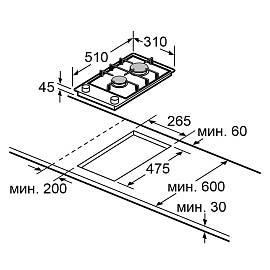 Схема встраивания и размеры Evelux HEG 330 X