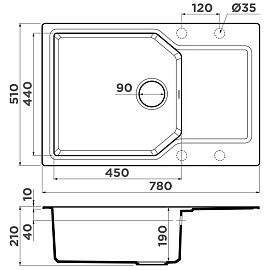 Размеры мойки Omoikiri Yonaka 78-LB-BE ваниль 4993335