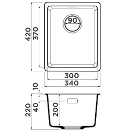 Размеры мойки Omoikiri Kata 34-U-BE ваниль 4993380