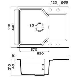 Размеры мойки Omoikiri Yonaka 65-PA пастила 4993344