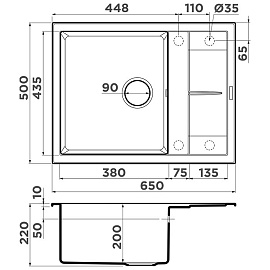 Размеры мойки Omoikiri Sumi 65-WH белый 4993673