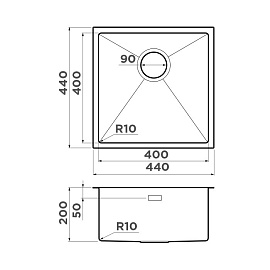 Размеры мойки Omoikiri Taki 44-U-IF-IN 4973044