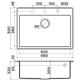 Размеры мойки Omoikiri Tedori 68-WH белый 4993967