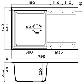 Размеры мойки Omoikiri Sakaime 79-PL платина 4993281