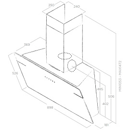 Размеры вытяжки Elica L'Essenza WH A 90