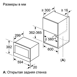 Схема встраивания в навесной шкаф и размеры Bosch BFR634GB1