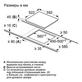 Схема встраивания и размеры Bosch PKE612FA2E