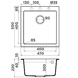 Размеры мойки Omoikiri Bosen 47-BE ваниль 4993587