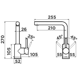 Размеры смесителя Omoikiri Nakagawa-WH 4994310