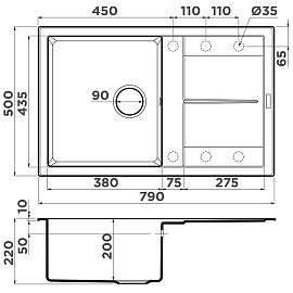 Размеры мойки Omoikiri Sumi 79-BE ваниль 4993663