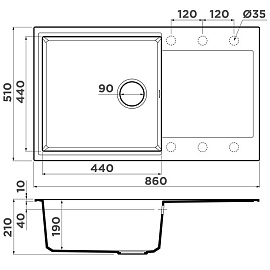 Размеры мойки Omoikiri Daisen 86-BE ваниль 4993694