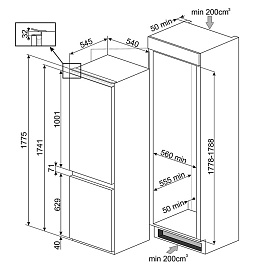 Схема встраивания и размеры Smeg C8175TNE