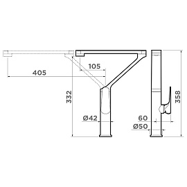 Размеры смесителя Omoikiri Tara-LG-GM 4994396