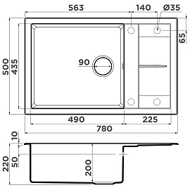 Размеры мойки Omoikiri Sumi 78-LB-CH шампань 4993726