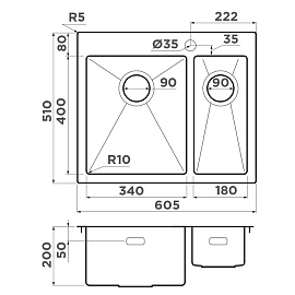 Размеры мойки Omoikiri Akisame 60-2-IN-L 4993775