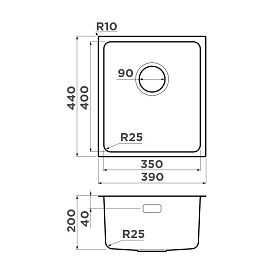 Размеры мойки Omoikiri Tadzava 39-U-I-GM 4993079