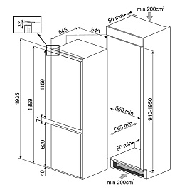Схема встраивания и размеры Smeg C8194TNE