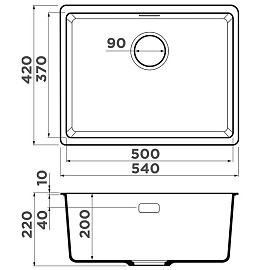 Размеры мойки Omoikiri Kata 54-U-PA пастила 4993407