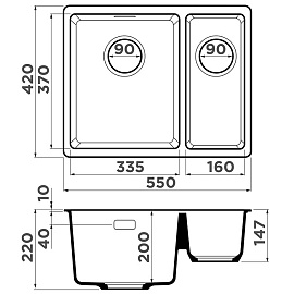 Размеры мойки Omoikiri Kata 55-2-U-PA пастила 4993386