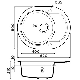 Размеры мойки Omoikiri Manmaru 62-CA карамель 4993352