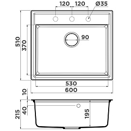 Размеры мойки Omoikiri Daisen 60-BL 4993622