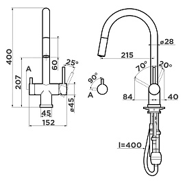 Размеры смесителя Omoikiri Akita-S-RG 4994437