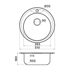 Размеры мойки Omoikiri Asida 51-IN 4993785