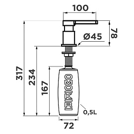 Размеры дозатора Omoikiri OM-04-PVD-GM 4995051