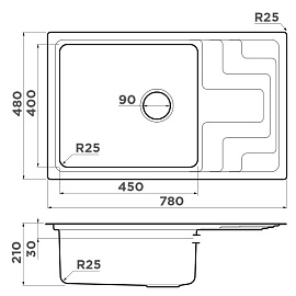 Размеры мойки Omoikiri Mizu 78-LB-IN 4973729