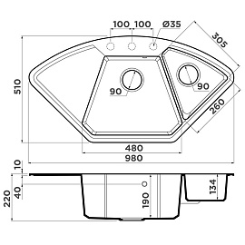 Размеры мойки Omoikiri Yonaka 98-C-BL черный 4993716