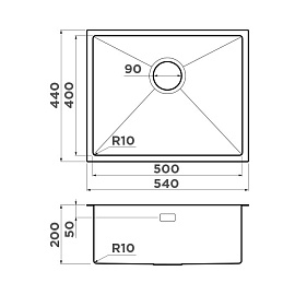 Размеры мойки Omoikiri Taki 54-U-IF-GM 4973107