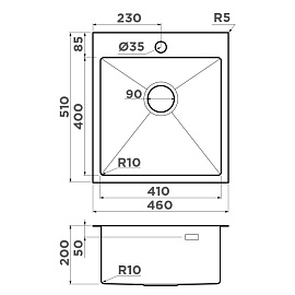 Размеры мойки Omoikiri Akisame 46-IN 4973057