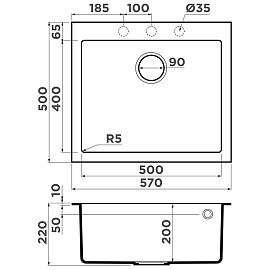 Размеры мойки Omoikiri Bosen 57-BE ваниль 4993146