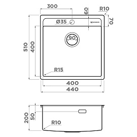 Размеры мойки Omoikiri Daisen 44-IN 4993179