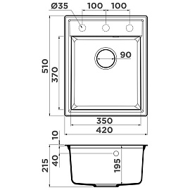 Размеры мойки Omoikiri Daisen 42-DC темный шоколад 4993605