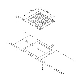 Схема встраивания и размеры Korting HGG 6825 CTW