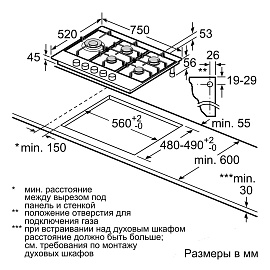 Схема встраивания и размеры Bosch PCS7A5M90