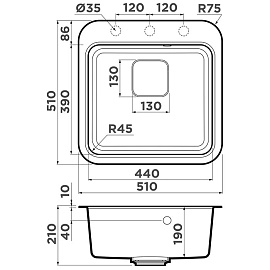 Размеры мойки Omoikiri Tasogare 51-PA пастила 4993738