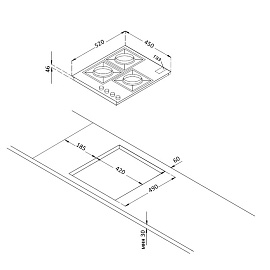 Схема встраивания и размеры Korting HGG 4825 CTB