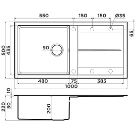 Размеры мойки Omoikiri Sumi 100-PL платина 4993659