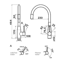 Размеры смесителя Yatomi-2-Plus-BN-BL 4994344