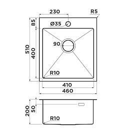 Размеры мойки Omoikiri Akisame 46-GB 4997012