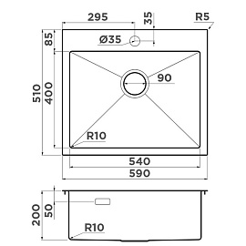 Размеры мойки Omoikiri Akisame 59-IN 4973055