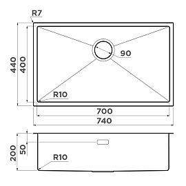 Размеры мойки Omoikiri Taki 74-U-IF-GM