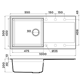 Размеры мойки Omoikiri Sakaime 100-BL 4993884