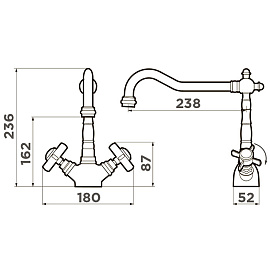 Размеры смесителя Omoikiri Tokigawa-C 4994256