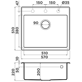 Размеры мойки Omoikiri Tedori 57-BL черный 4993980