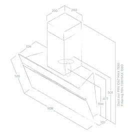 Размеры вытяжки Elica Stripe WH A 90 LX